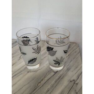 Vintage 1960's 12 Ounce‎ Libby Frosted Silver Leaf Tumblers Glasses 5 & 1/4